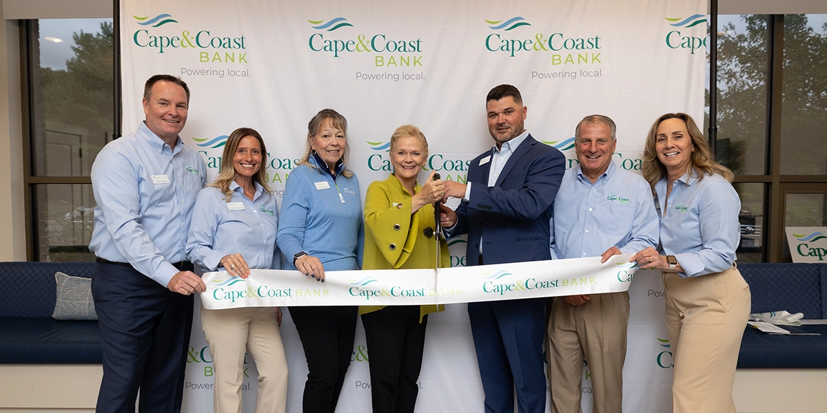 Cape & Coast Bank Leadership Team cuts ribbon at Oct. 1st Rebrand Launch Ceremony