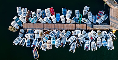 Birds eye view of boats docked