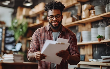 A business owner looking over documents