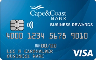 Image of Blue 'VISA Business Rewards' credit card.