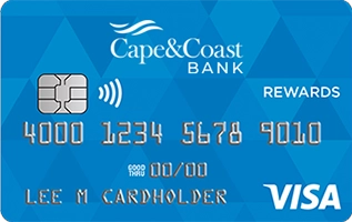 Image of blue 'VISA Rewards Platinum' credit card.