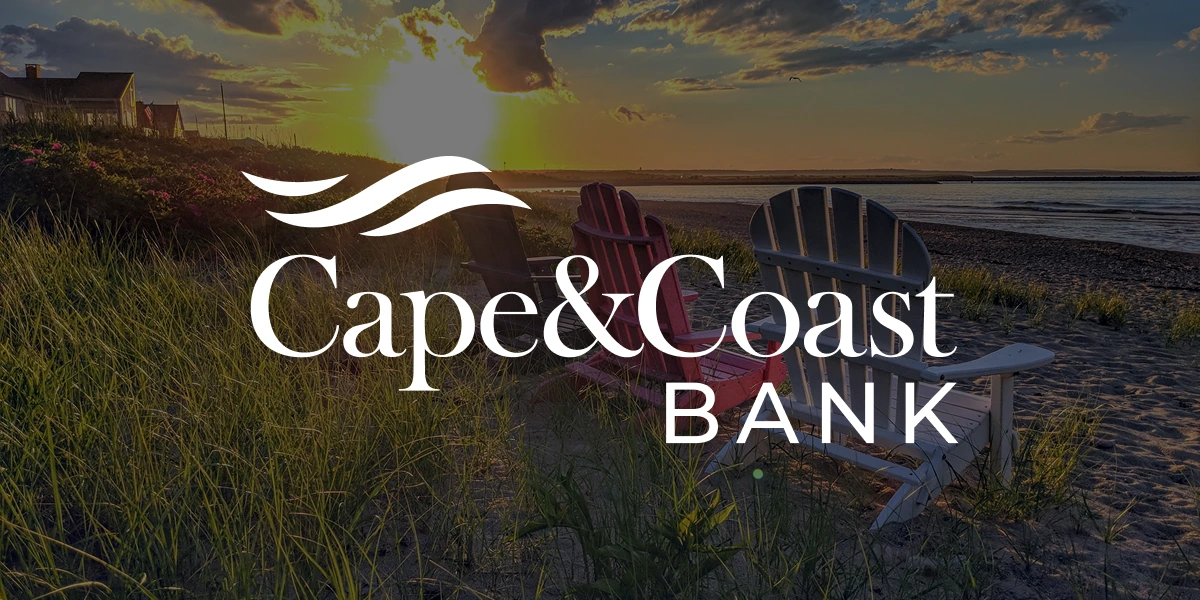 Cape & Coast Bank logo on sunset background